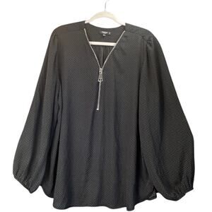 Premise Studio Womens 2X Black/White Polk-Dots Big Zipper Sheer Blouse Fairy